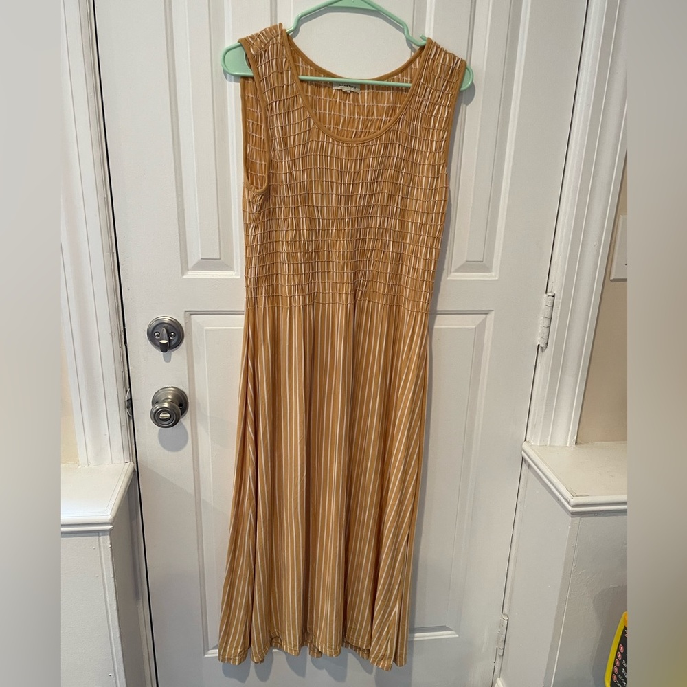 Striped Maxi Dress in Mustard Yellow with White Stripes